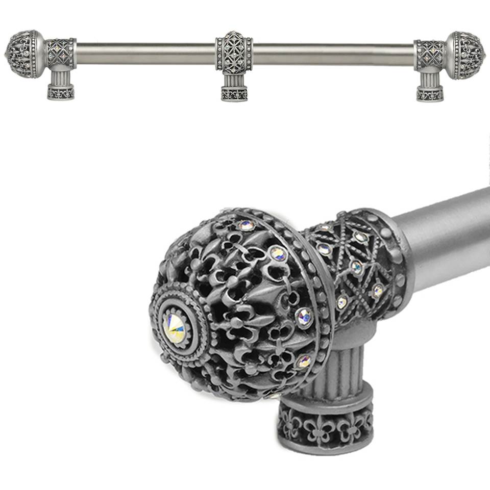Carpe Diem Hardware - Carpe Diem Hardware 7663-11Ab Versailles Satin Fleur De Lys 18'' O.C. Approx Long Pull Large Finial W/ Swarovski Crystals W/ 5/8'' Smooth Center W/ Center Brace - Satin