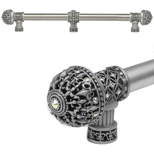 Carpe Diem Hardware - Carpe Diem Hardware 7663-11Ab Versailles Satin Fleur De Lys 18'' O.C. Approx Long Pull Large Finial W/ Swarovski Crystals W/ 5/8'' Smooth Center W/ Center Brace - Satin