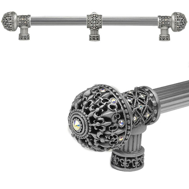 Carpe Diem Hardware - Carpe Diem Hardware 7663R-11Ab Versailles Satin Fleur De Lys 18'' O.C. Approx Long Pull Large Finial W/ Swarovski Crystals W/ 5/8'' Reeded Center W/ Center Brace - Satin