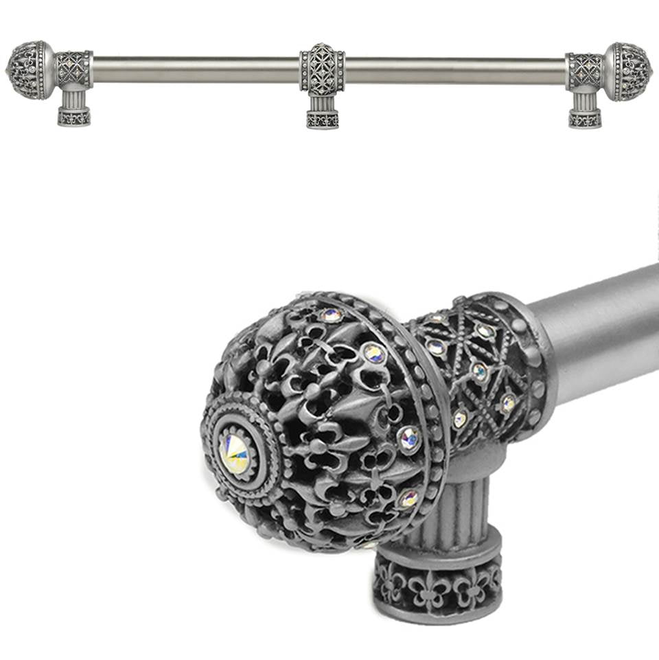 Carpe Diem Hardware - Carpe Diem Hardware 7664-11Ab Versailles Satin Fleur De Lys 22'' O.C. Approx Long Pull Large Finial W/ Swarovski Crystals W/ 5/8'' Smooth Center W/ Center Brace - Satin