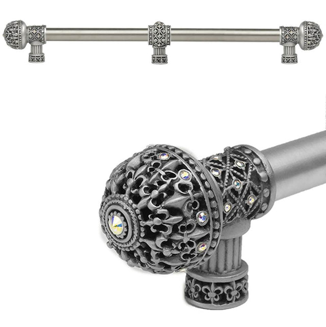 Carpe Diem Hardware - Carpe Diem Hardware 7664-11Ab Versailles Satin Fleur De Lys 22'' O.C. Approx Long Pull Large Finial W/ Swarovski Crystals W/ 5/8'' Smooth Center W/ Center Brace - Satin