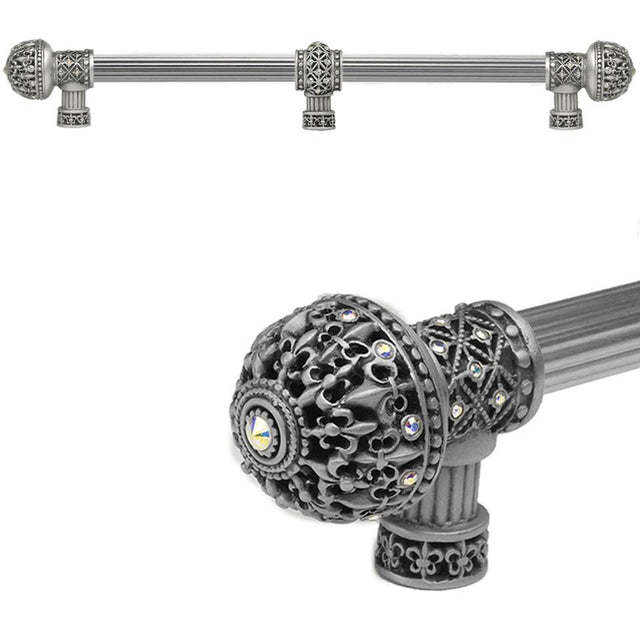 Carpe Diem Hardware - Carpe Diem Hardware 7664R-11Ab Versailles Satin Fleur De Lys 22'' O.C. Approx Long Pull Large Finial W/ Swarovski Crystals W/ 5/8'' Reeded Center W/ Center Brace - Satin