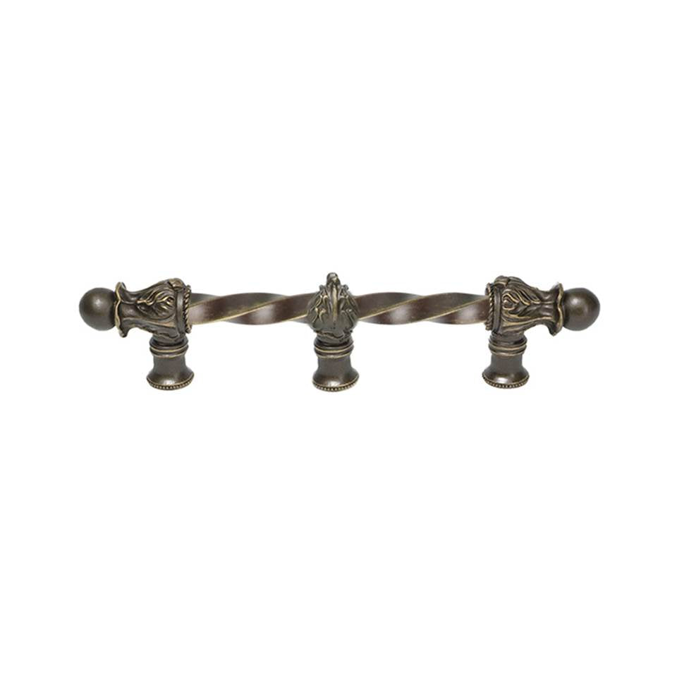 Carpe Diem Hardware - Acanthus 6'' O.C. (Approx.) With 3/8'' Twist Bar Romanesque Style With Center Brace - Antique Brass