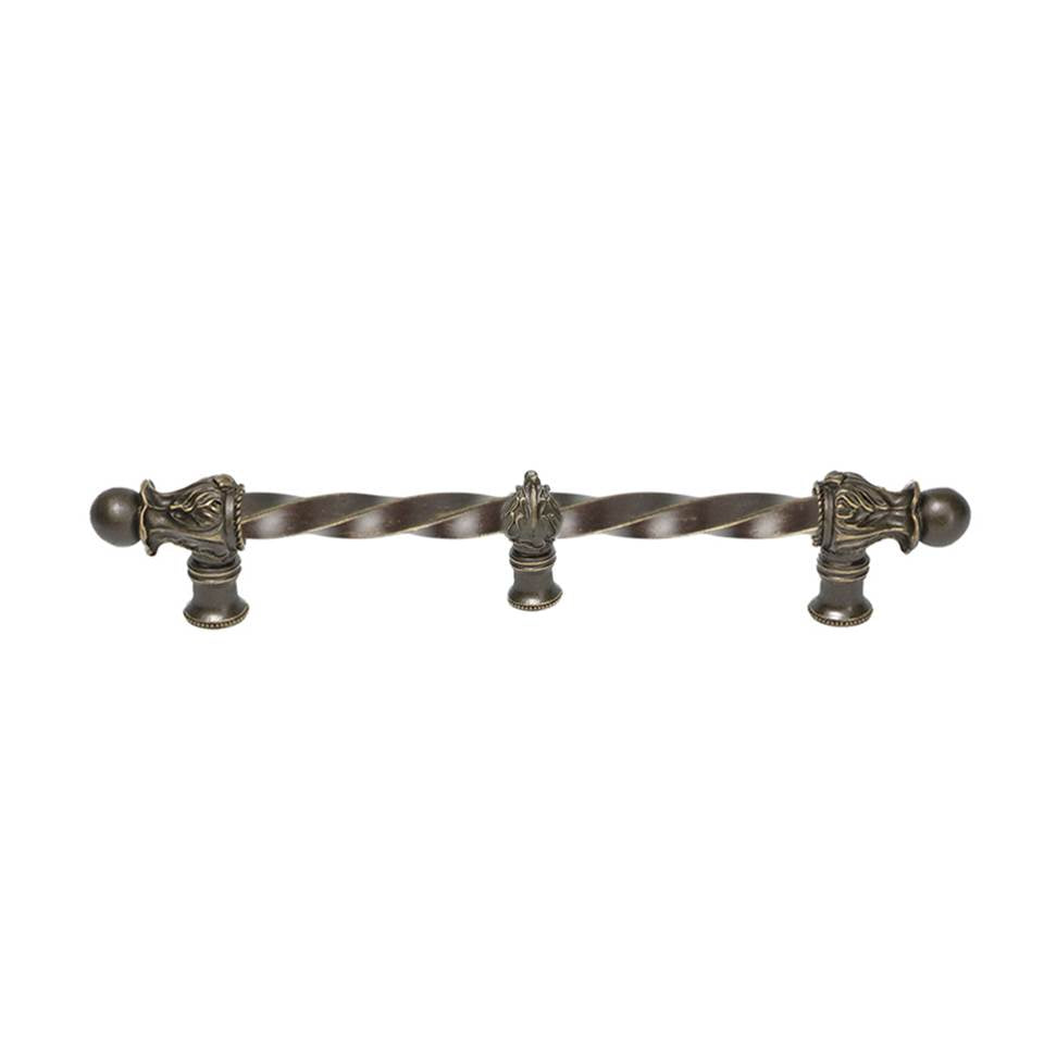 Carpe Diem Hardware - Acanthus 9'' O.C. (Approx.) With 3/8'' Twist Bar Romanesque Style With Center Brace - Antique Brass