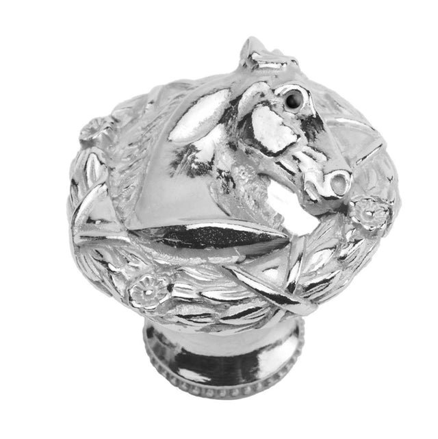 Carpe Diem Hardware - Horse In Classic Laurel Leaf Wreath Knob Right - Chalice