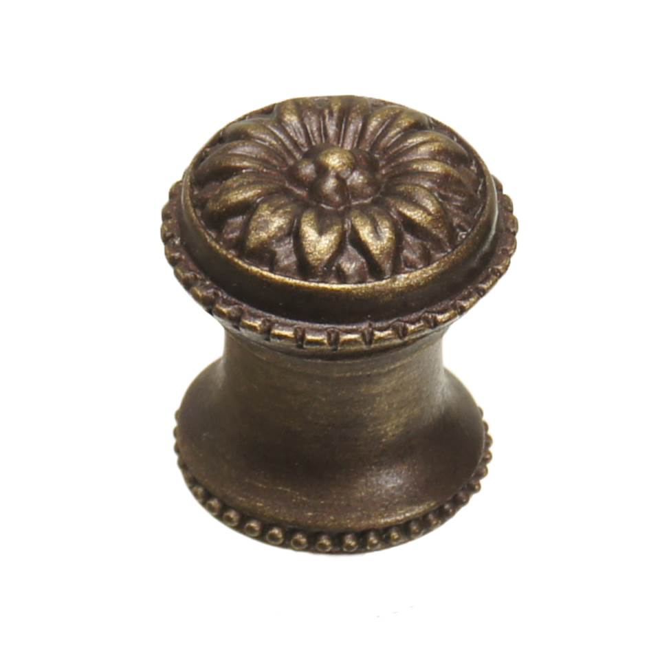 Carpe Diem Hardware - Acanthus Small Knob With Flared Foot Rosette Style In Satin. - Antique Brass