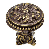 Carpe Diem Hardware - Acanthus and Beaded Large Knob With Column Base Rosette Style In Antique Brass. - Antique Brass
