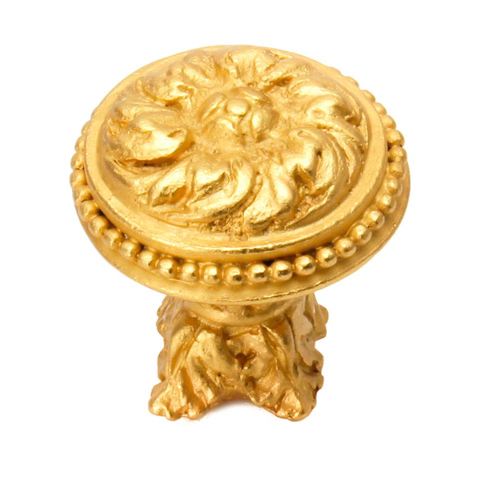 Carpe Diem Hardware - Acanthus and Beaded Large Knob With Column Base Rosette Style In Gilded Mercury. - Gilded Mercury