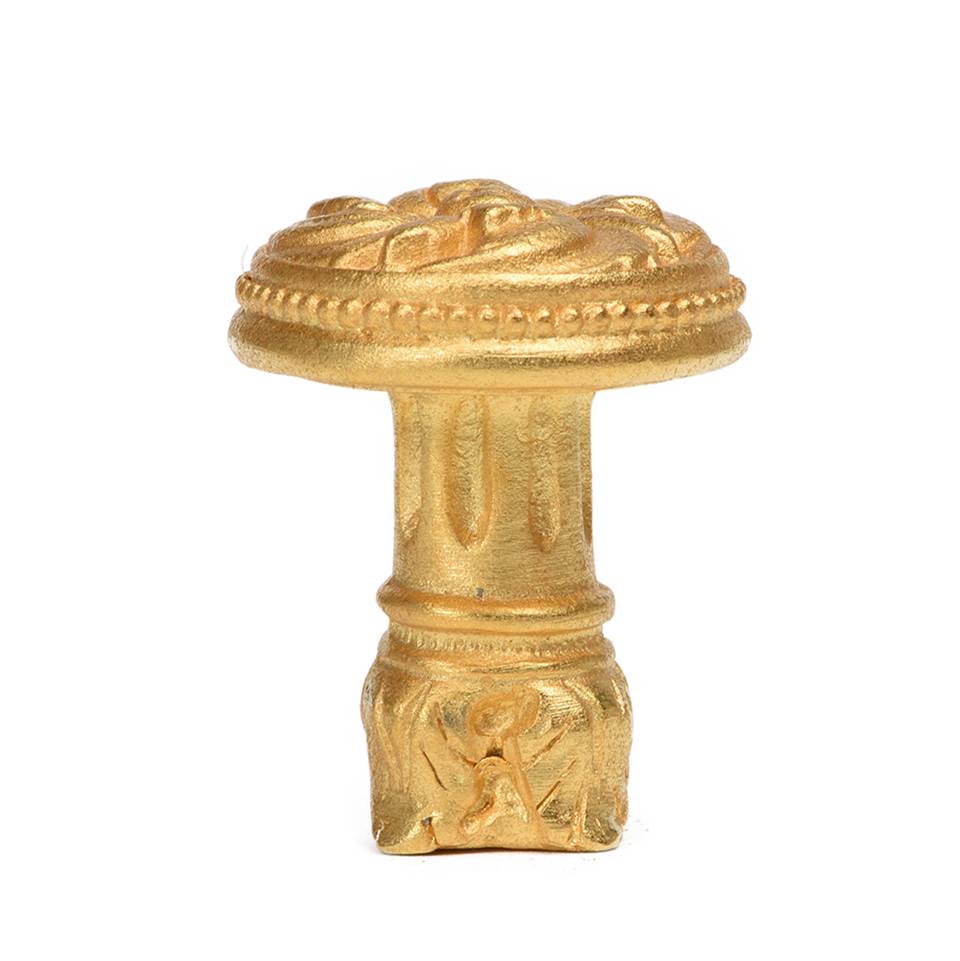 Carpe Diem Hardware - Acanthus and Beaded Medium Knob With Column Base Rosette Style In Gilded Mercury. - Gilded Mercury