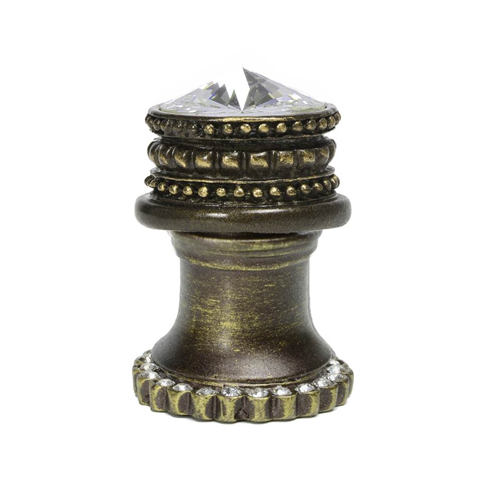 Carpe Diem Hardware - Cache Medium Round Knob With Halo Platform With 24 Swarovski Clear Crystals - Antique Brass