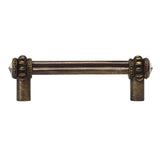 Carpe Diem Hardware - Cache Double 3'' O.C. Pull With 2 Rivoli Swarovski Clear Crystals - Antique Brass