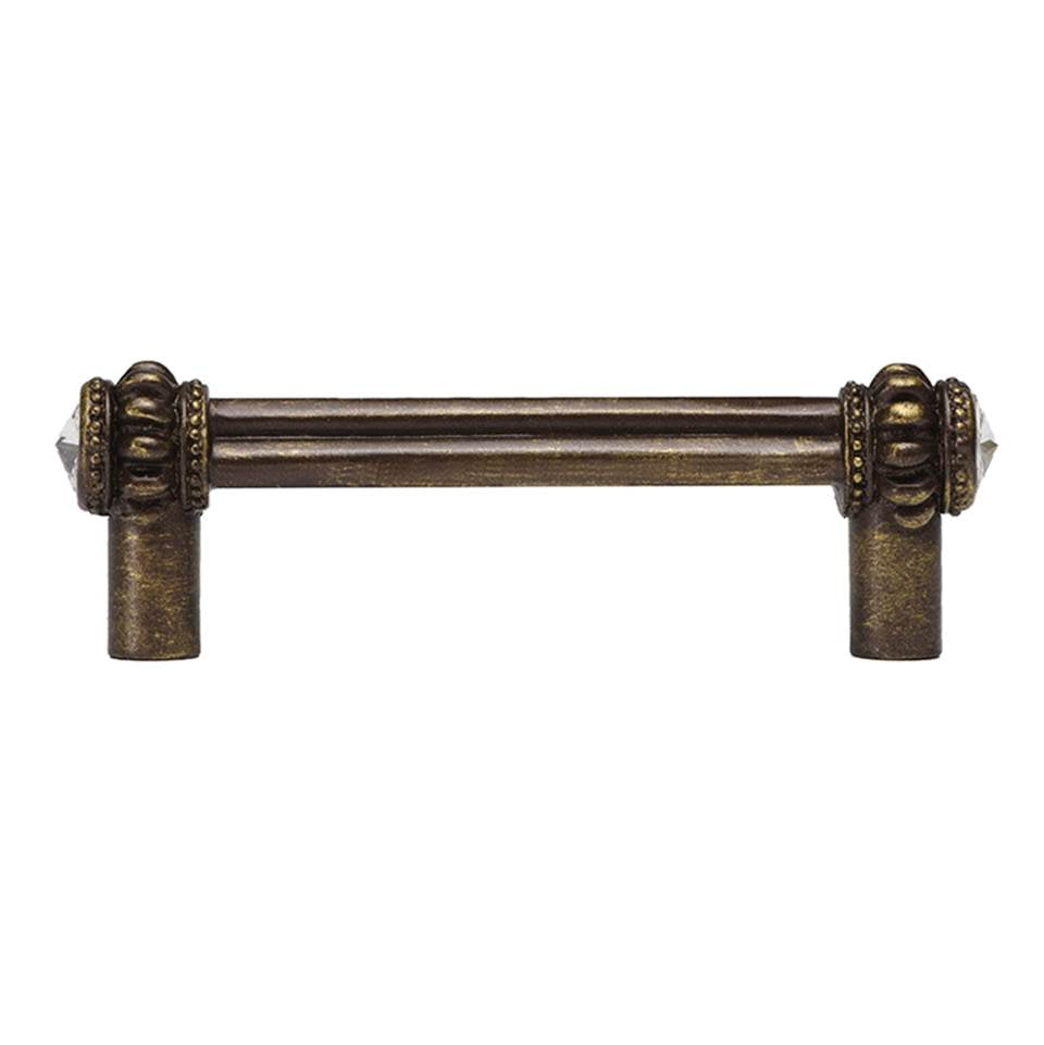 Carpe Diem Hardware - Cache Double 3'' O.C. Pull w/ 2 Rivoli Swarovski Crystals - Antique Brass