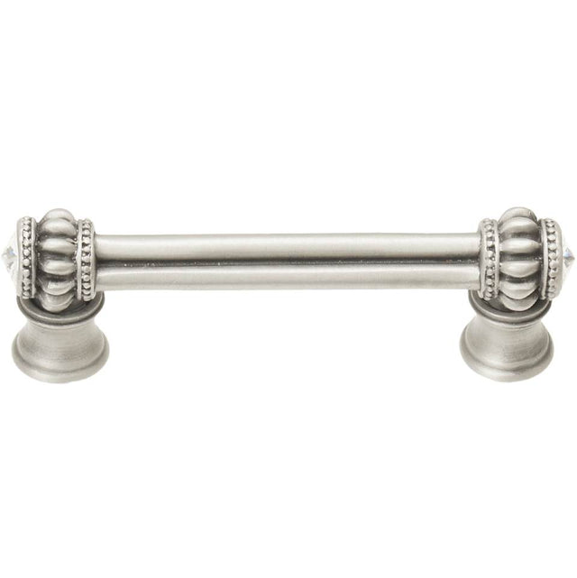 Carpe Diem Hardware - Cache Double 3'' O.C. Pull With Flared Foot With 2 Rivoli Swarovski Clear Crystals In Satin. - Satin
