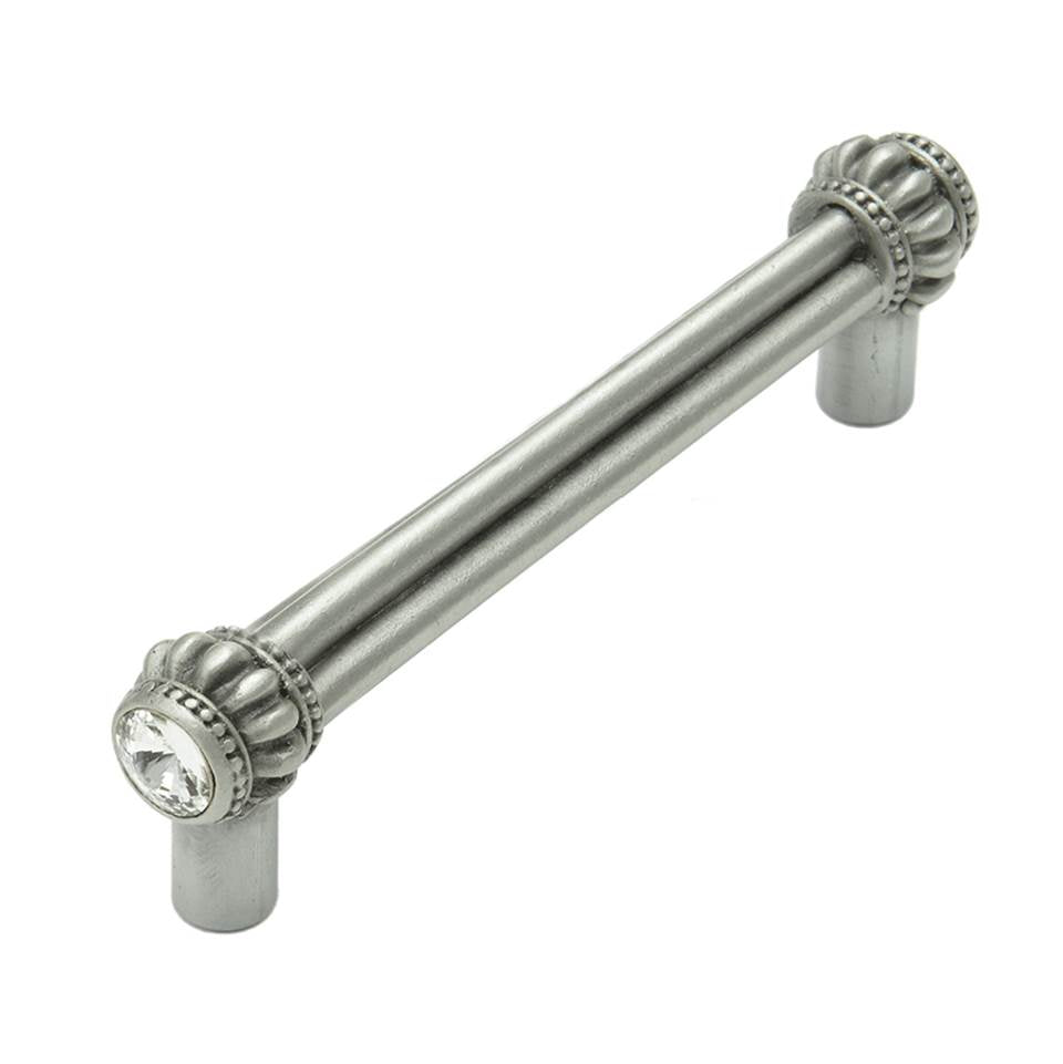 Carpe Diem Hardware - Cache Double 4'' O.C. Pull With 2 Rivoli Swarovski Clear Crystals - Satin