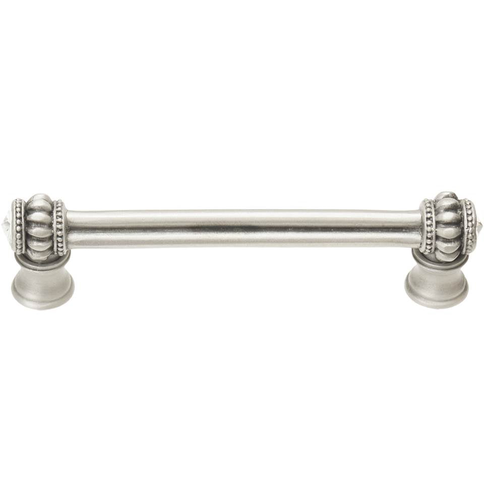 Carpe Diem Hardware - Cache Double 4'' O.C. Pull With Flared Foot With 2 Rivoli Swarovski Clear Crystals In Satin. - Satin