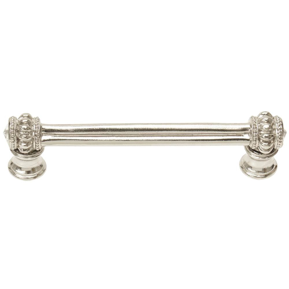 Carpe Diem Hardware - Cache Double 4'' O.C. Pull With Flared Foot With 2 Rivoli Swarovski Clear Crystals In Platinum. - Platinum