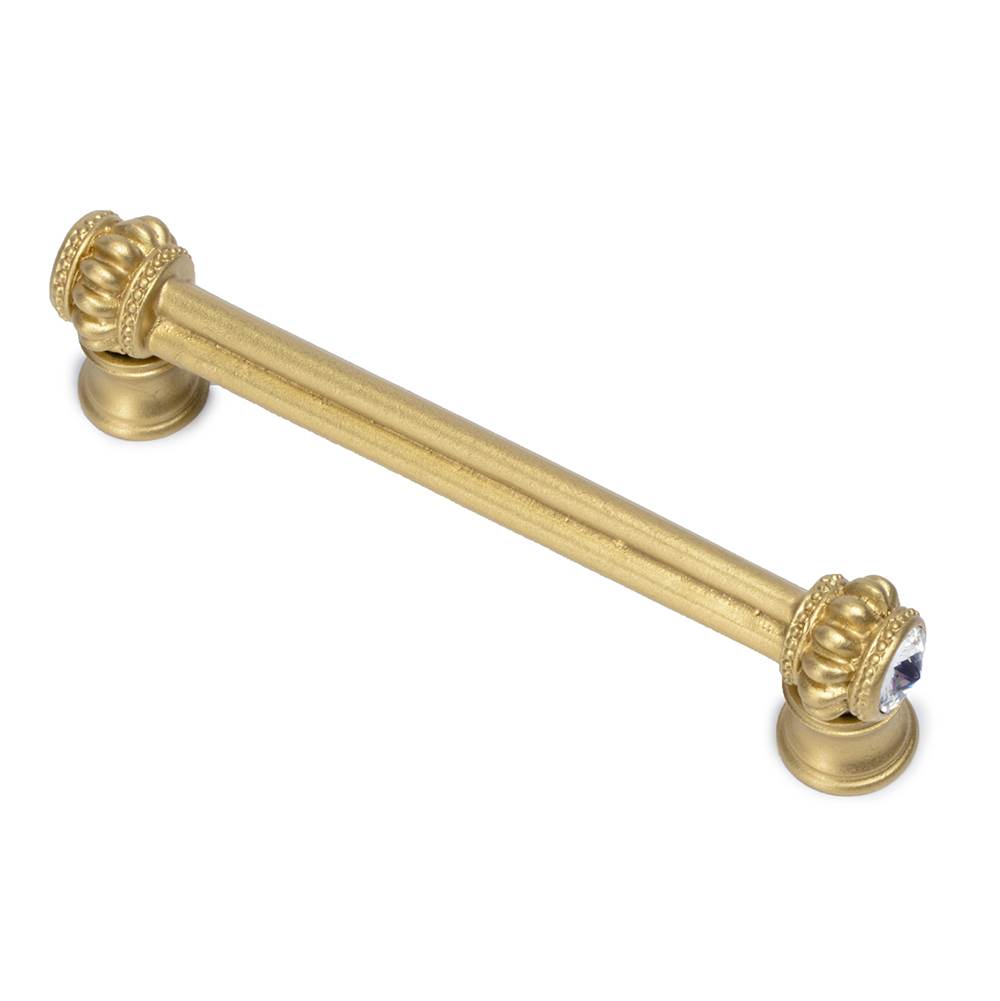 Carpe Diem Hardware - Cache Double 4'' O.C. Pull With Flared Foot With 2 Rivoli Swarovski Clear Crystals In Soft Gold. - Soft Gold
