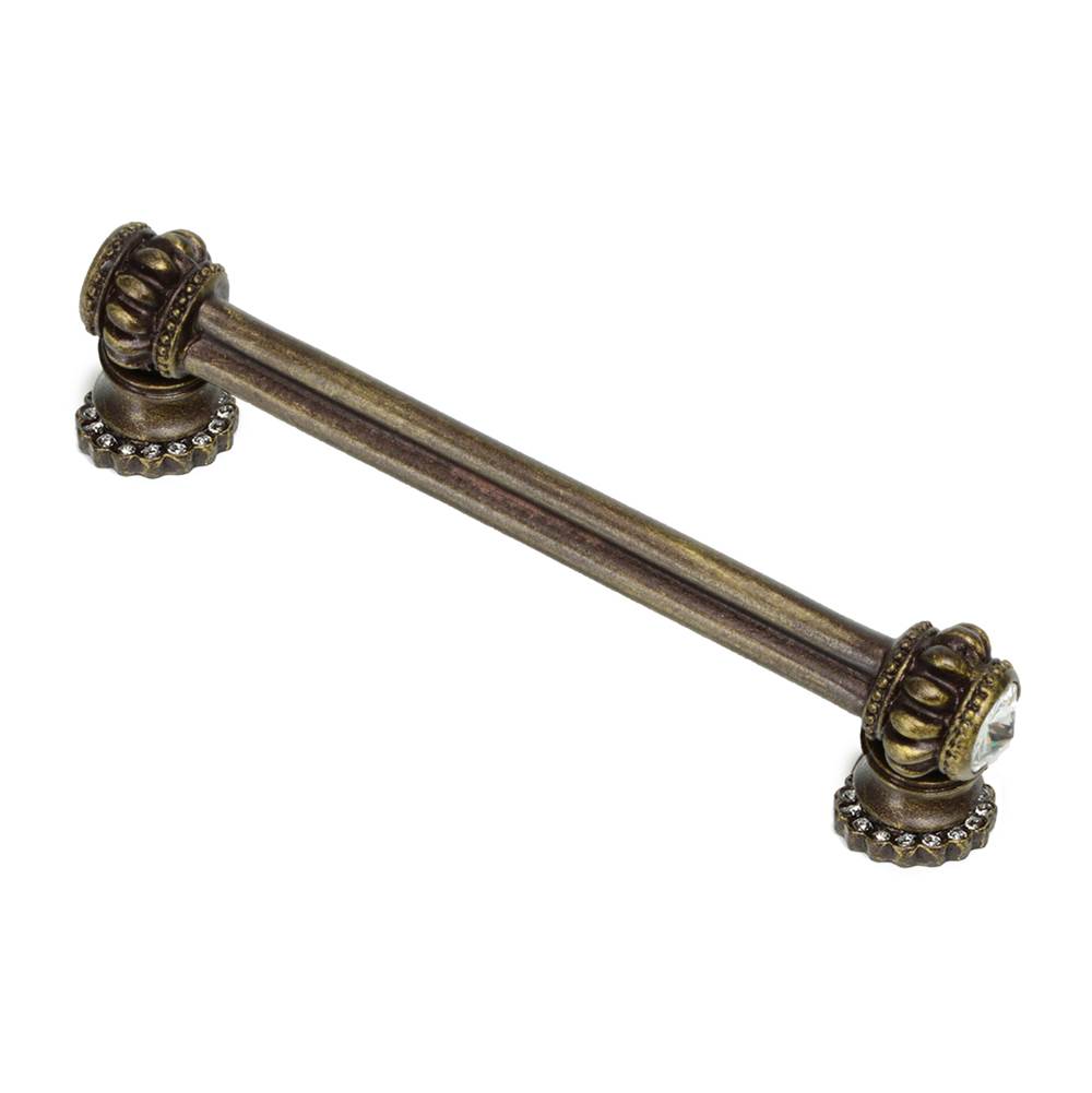 Carpe Diem Hardware - Cache Double 4'' O.C. Pull With Halos Platforms With 40 Swarovski Clear Crystals - Antique Brass