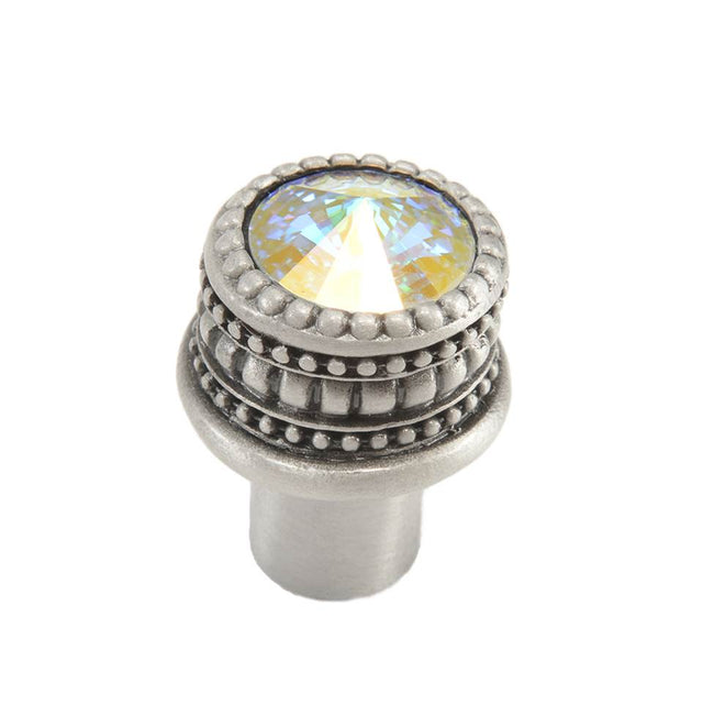 Carpe Diem Hardware - Cache Medium Round Knob With An 16Mm Rivoli Swarovski Aurore Boreale Crystal - Satin