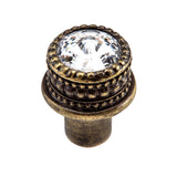 Carpe Diem Hardware - Cache Medium Round Knob With An 16Mm Rivoli Swarovski Clear Crystal - Antique Brass