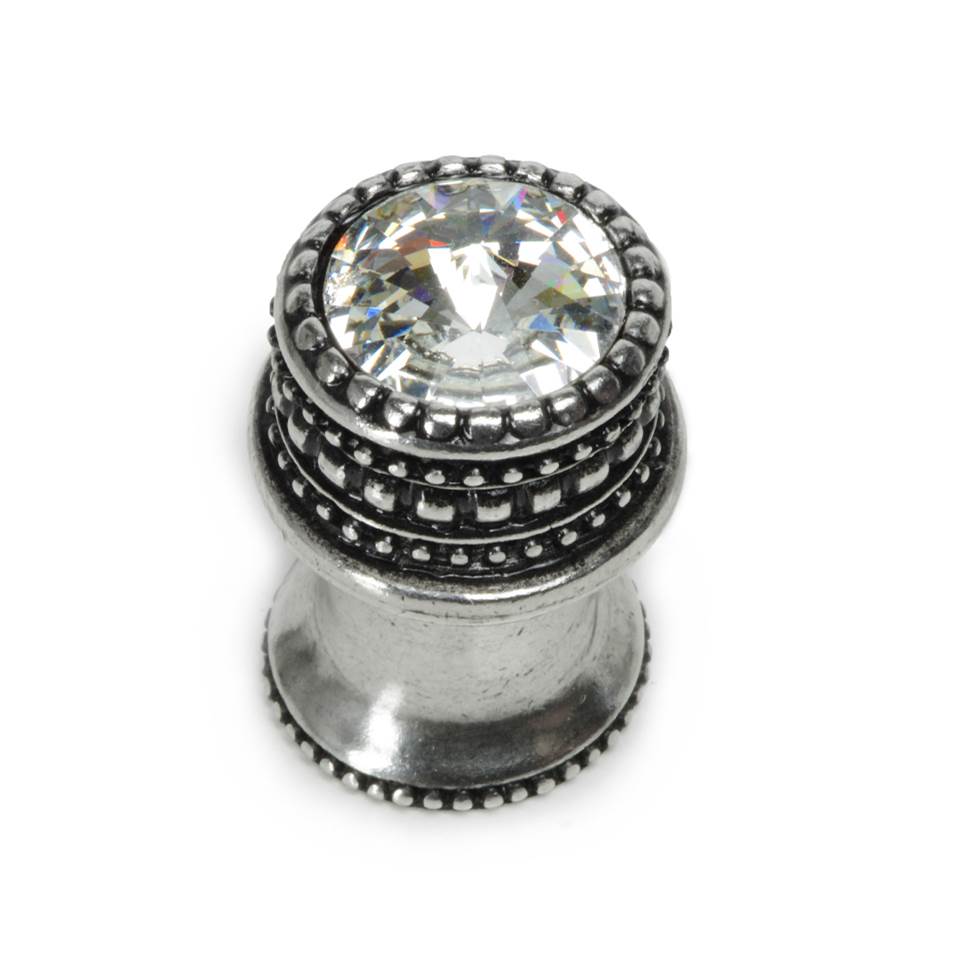 Cache Medium Round Knob With Flared Foot With An 16Mm Swarovski Clear Crystal In Satin.