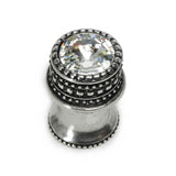 Cache Medium Round Knob With Flared Foot With An 16Mm Swarovski Clear Crystal In Satin.