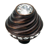 Carpe Diem Hardware - Cache Large Round Knob With 19 Rivoli Swarovski Clear Crystals - Oil Rubbed Bronze