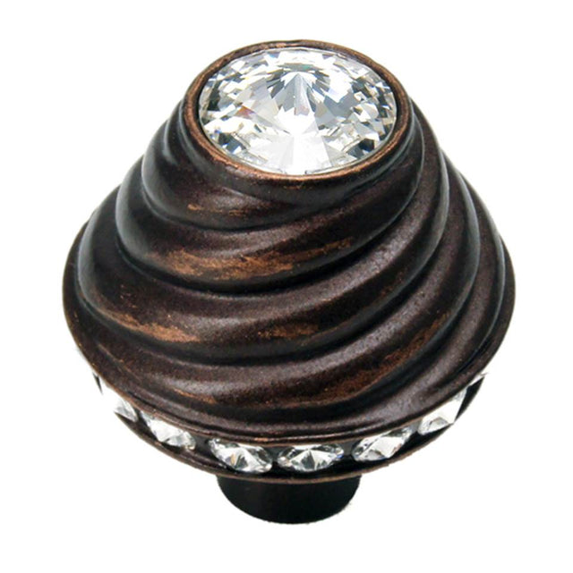 Carpe Diem Hardware - Cache Large Round Knob With 19 Rivoli Swarovski Clear Crystals - Oil Rubbed Bronze