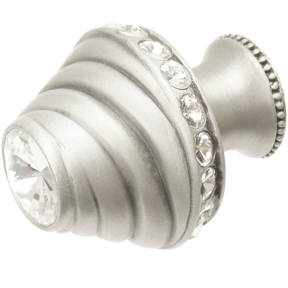Cache Medium Round Knob With Flared Foot With 19 Rivoli Swarovski Clear Crystals In Satin.