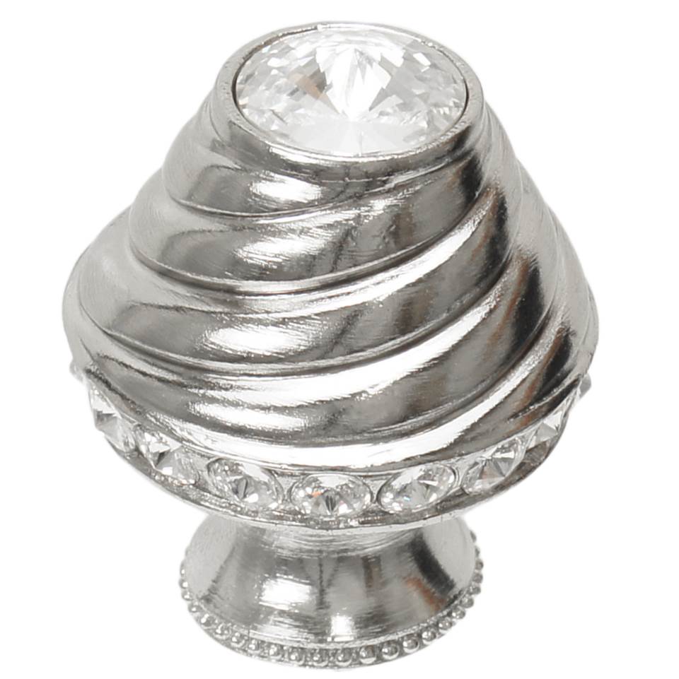 Carpe Diem Hardware - Cache Medium Round Knob With Flared Foot With 19 Rivoli Swarovski Clear Crystals In Platinum. - Platinum
