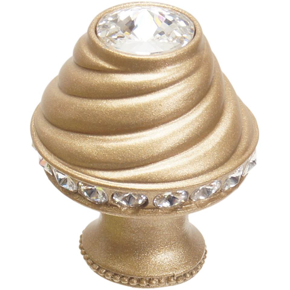 Carpe Diem Hardware - Cache Medium Round Knob With Flared Foot With 19 Rivoli Swarovski Clear Crystals In Soft Gold. - Soft Gold