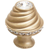 Carpe Diem Hardware - Cache Medium Round Knob With Flared Foot With 19 Rivoli Swarovski Clear Crystals In Soft Gold. - Soft Gold
