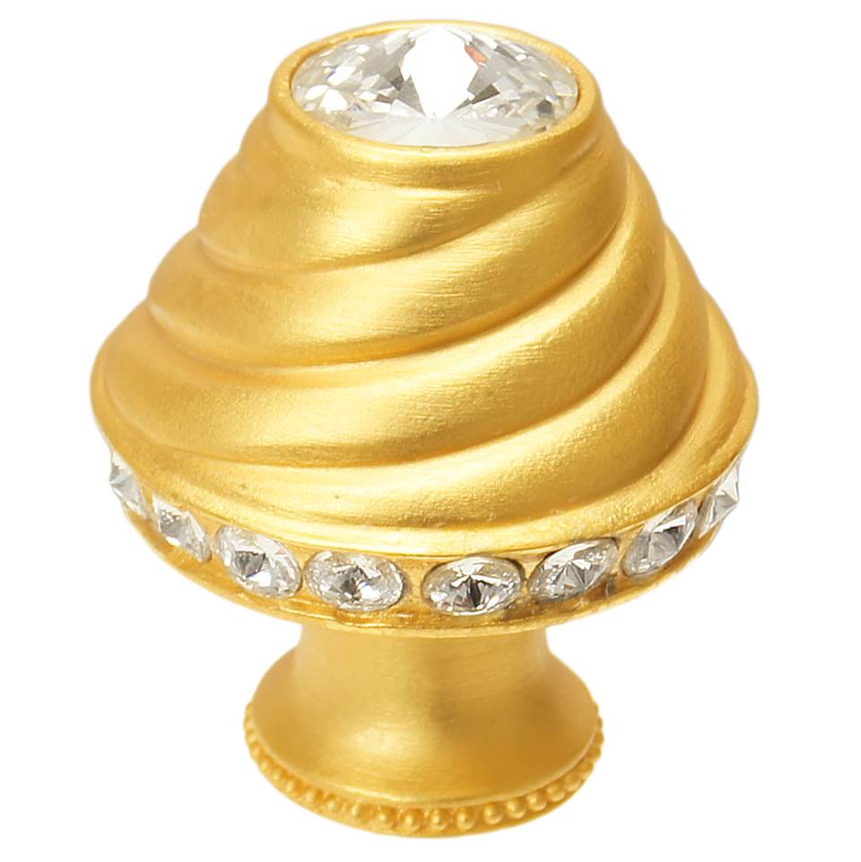 Carpe Diem Hardware - Cache Medium Round Knob With Flared Foot With 19 Rivoli Swarovski Clear Crystals In Gilded Mercury - Gilded Mercury