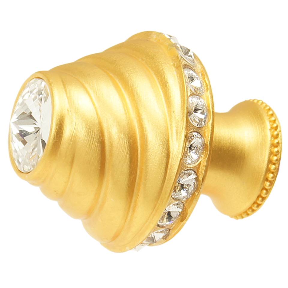 Cache Medium Round Knob With Flared Foot With 19 Rivoli Swarovski Clear Crystals In Satin.