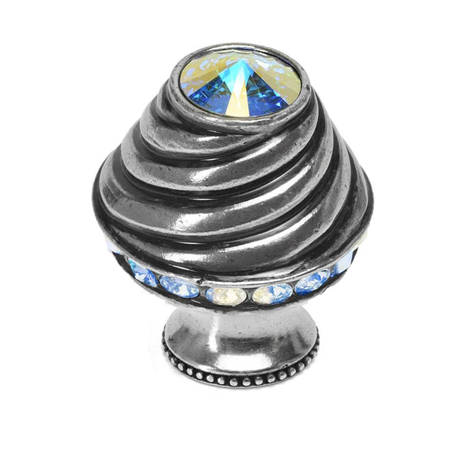 Carpe Diem Hardware - Cache Medium Round Knob With Flared Foot With 19 Rivoli Swarovski Aurore Boreale Crystals - Chalice