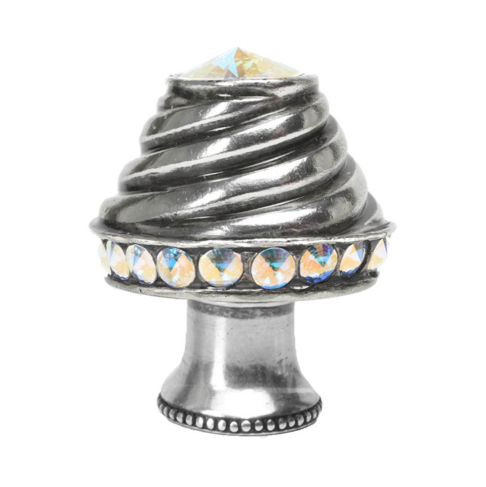 Cache Medium Round Knob With Flared Foot With 19 Rivoli Swarovski Aurore Boreale Crystals
