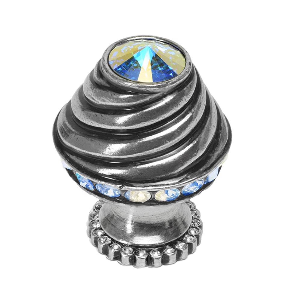 Cache Medium Round Knob With Halo Platform With 42 Swarovski Aurore Boreale Crystals