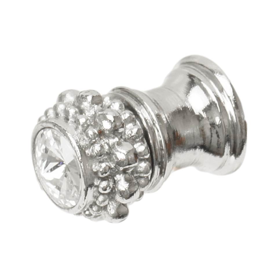 Cache Small Round Knob With Flared Foot With A Rivoli Swarovski Clear Crystal In Satin.