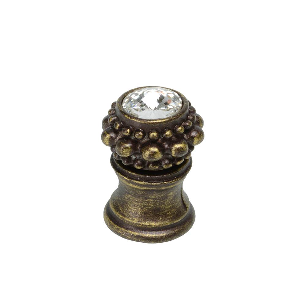 Cache Small Round Knob With Flared Foot With A Rivoli Swarovski Clear Crystal In Satin.