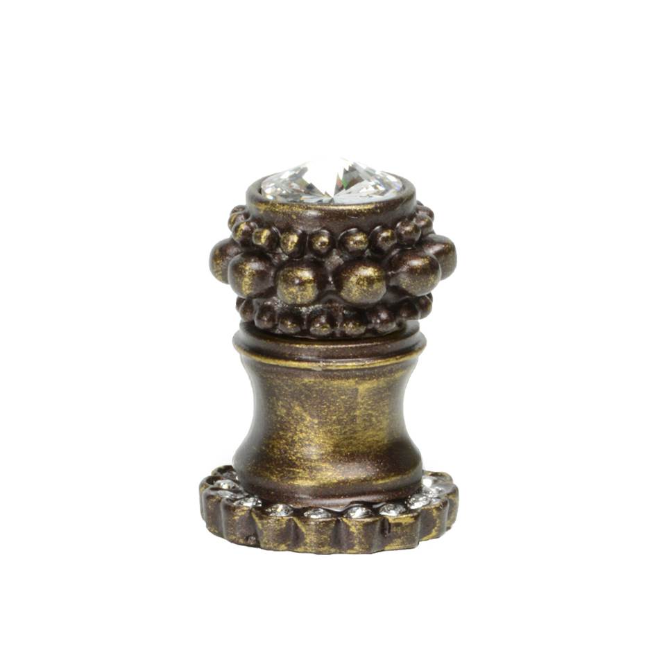 Carpe Diem Hardware - Cache Small Round Knob With Halo Platform With 20 Swarovski Clear Crystals - Antique Brass