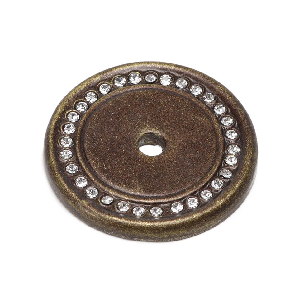Carpe Diem Hardware - Cache Round Escutcheon With Swarovski Clear Crystals In Antique Brass. - Antique Brass