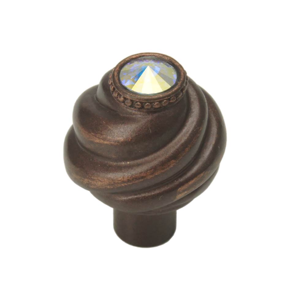 Carpe Diem Hardware - Cache Knob With Swarovski Aurore Boreale Crystals - Oil Rubbed Bronze