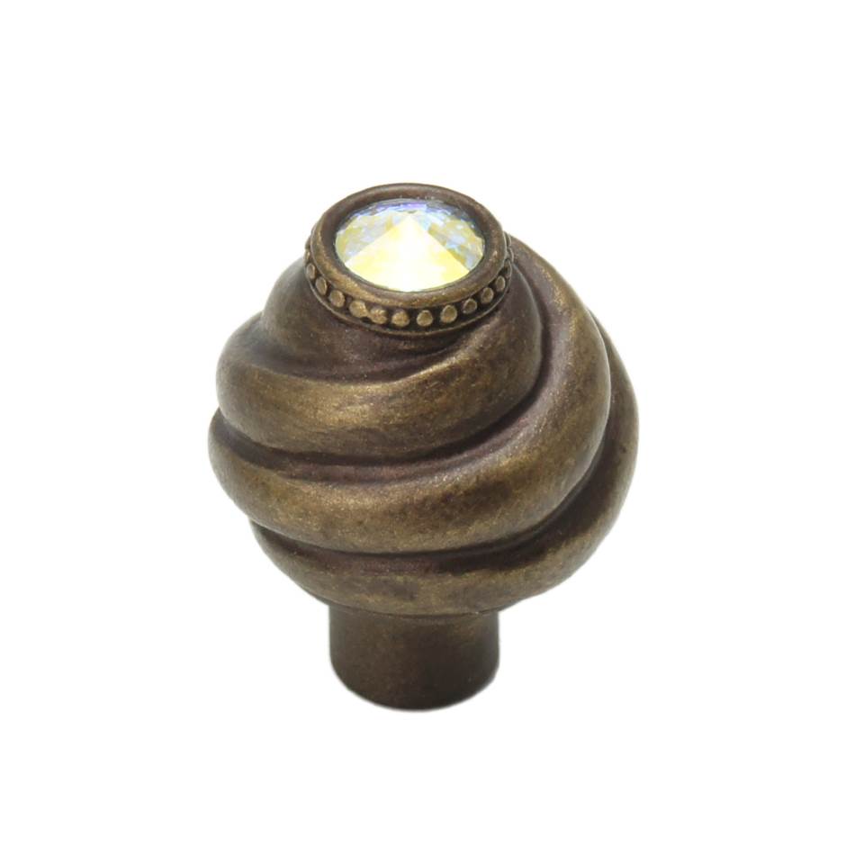 Carpe Diem Hardware - Cache Knob With Swarovski Aurore Boreale Crystals - Antique Brass