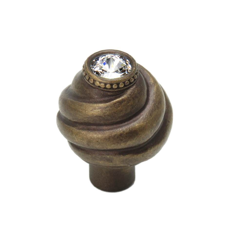 Carpe Diem Hardware - Cache Knob With Swarovski Clear Crystals - Antique Brass