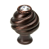 Carpe Diem Hardware - Cache Knob With Flared Foot With Swarovski Clear Crystals - Oil Rubbed Bronze