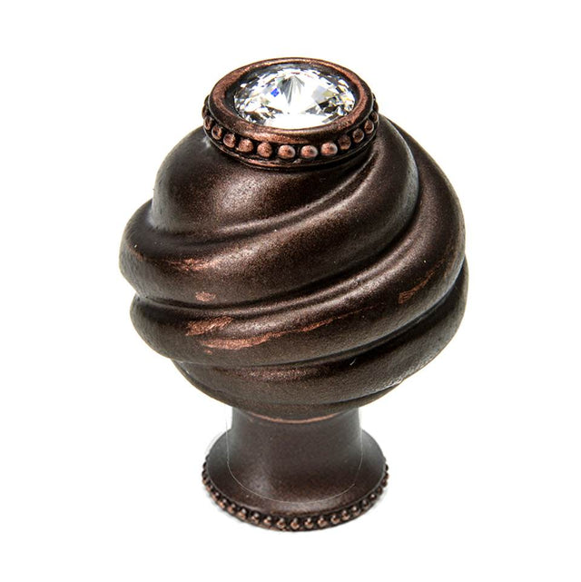 Carpe Diem Hardware - Cache Knob With Flared Foot With Swarovski Clear Crystals - Oil Rubbed Bronze