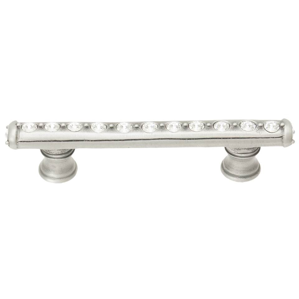 Carpe Diem Hardware - Cache 3'' O.C. Pull With Flared Feet With Center Of Swarovski Clear Crystals In Satin. - Satin