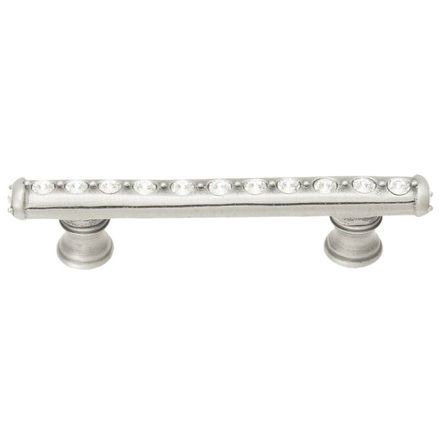 Carpe Diem Hardware - Cache 3'' O.C. Pull With Flared Feet With Center Of Swarovski Clear Crystals In Satin. - Satin