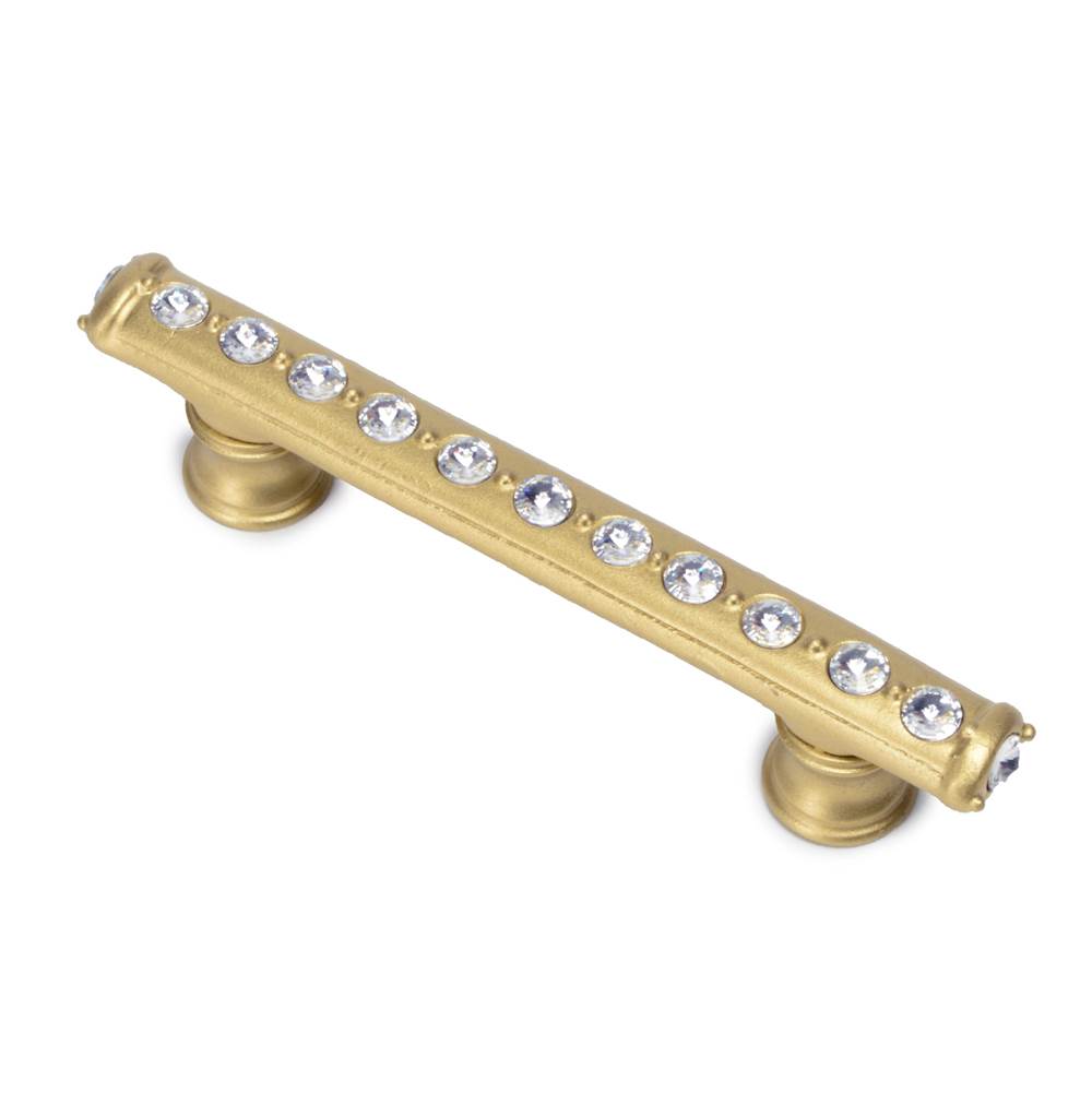 Carpe Diem Hardware - Cache 3'' O.C. Pull With Flared Feet With Center Of Swarovski Clear Crystals In Soft Gold. - Soft Gold