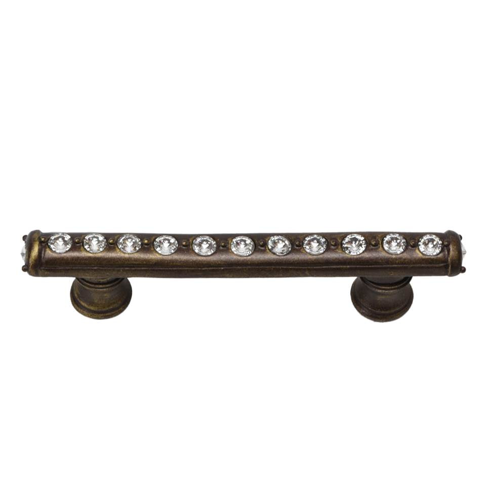 Carpe Diem Hardware - Cache 3'' O.C. Pull With Flared Feet With Center Of Swarovski Clear Crystals In Antique Brass. - Antique Brass